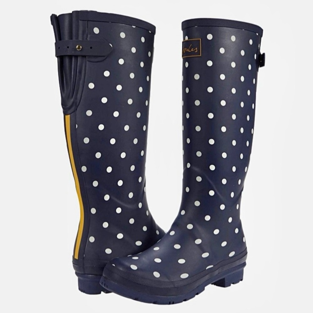 Joules polka dot tall rain boots women’s Size 6 navy blue/white - Picture 4 of 15